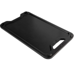 Black rectangular griddle on a white background